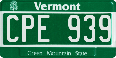 VT license plate CPE939