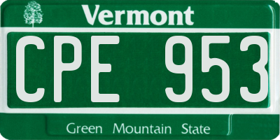 VT license plate CPE953
