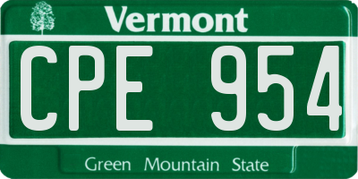 VT license plate CPE954
