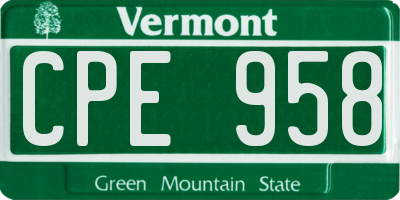 VT license plate CPE958