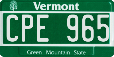 VT license plate CPE965