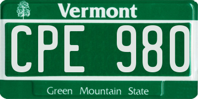 VT license plate CPE980