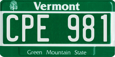 VT license plate CPE981