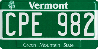 VT license plate CPE982