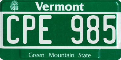 VT license plate CPE985