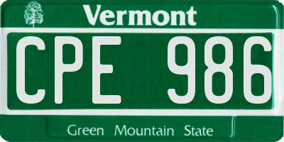 VT license plate CPE986