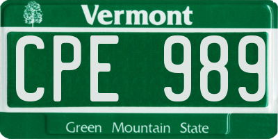 VT license plate CPE989