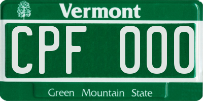 VT license plate CPF000