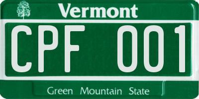 VT license plate CPF001