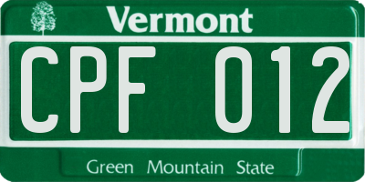 VT license plate CPF012
