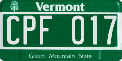 VT license plate CPF017