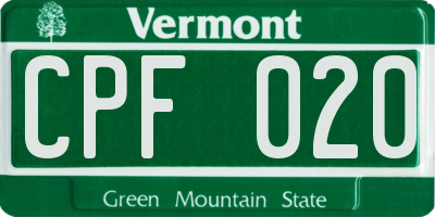 VT license plate CPF020