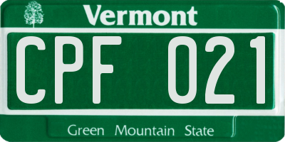 VT license plate CPF021
