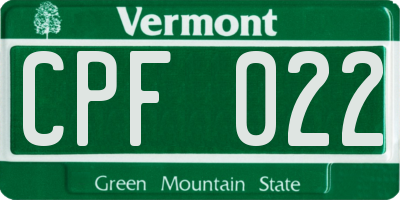 VT license plate CPF022