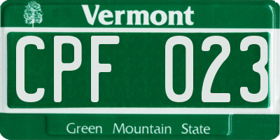 VT license plate CPF023