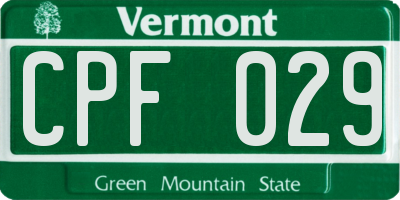 VT license plate CPF029