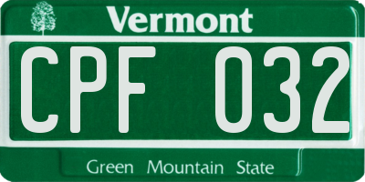 VT license plate CPF032