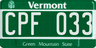 VT license plate CPF033