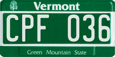 VT license plate CPF036