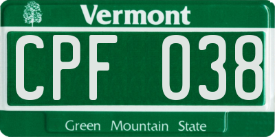 VT license plate CPF038