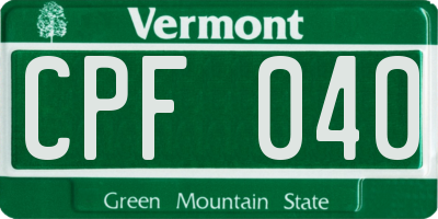 VT license plate CPF040