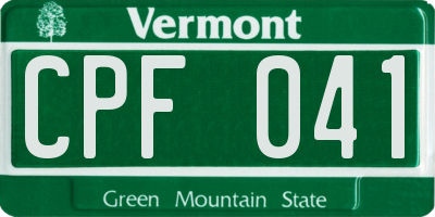 VT license plate CPF041
