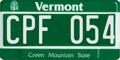 VT license plate CPF054
