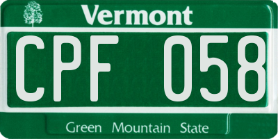 VT license plate CPF058
