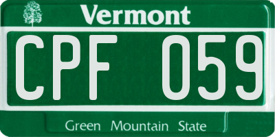 VT license plate CPF059
