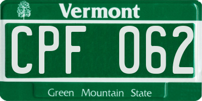 VT license plate CPF062