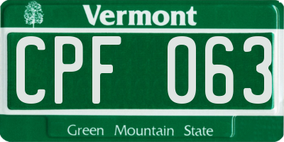 VT license plate CPF063