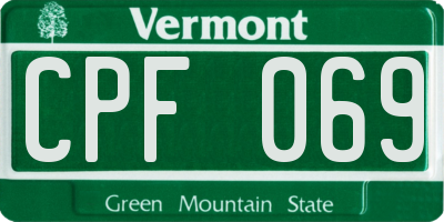 VT license plate CPF069
