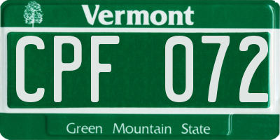 VT license plate CPF072