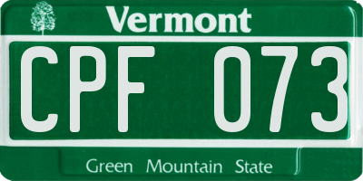 VT license plate CPF073