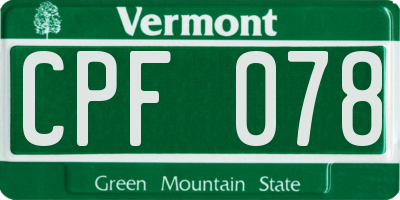 VT license plate CPF078