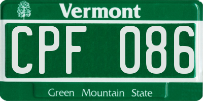 VT license plate CPF086