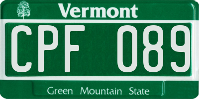 VT license plate CPF089