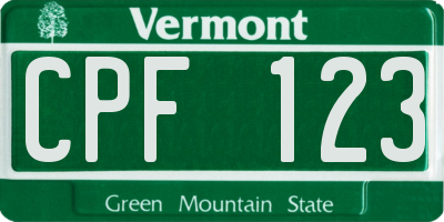 VT license plate CPF123
