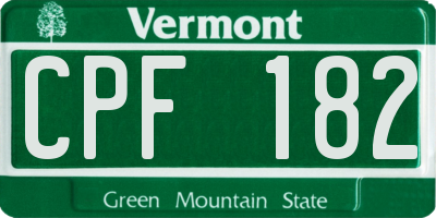 VT license plate CPF182