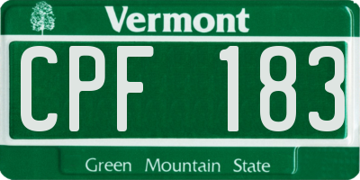 VT license plate CPF183