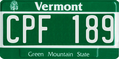 VT license plate CPF189
