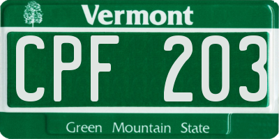 VT license plate CPF203
