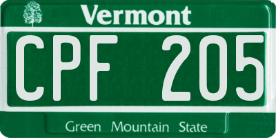 VT license plate CPF205