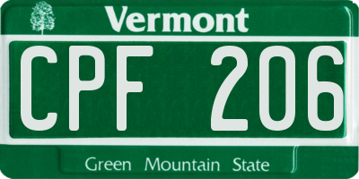 VT license plate CPF206