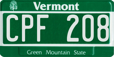 VT license plate CPF208