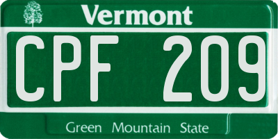 VT license plate CPF209