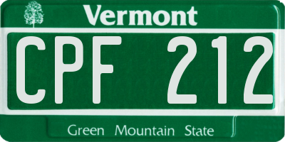 VT license plate CPF212