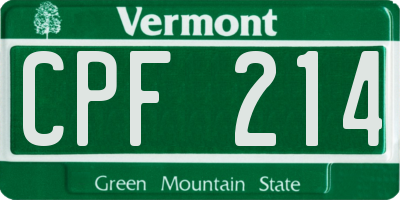 VT license plate CPF214
