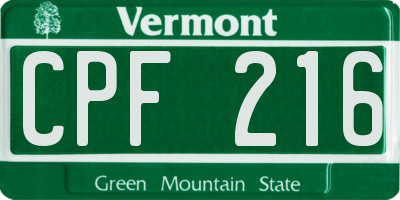 VT license plate CPF216