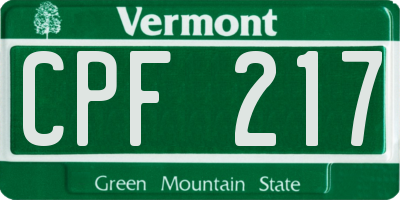VT license plate CPF217